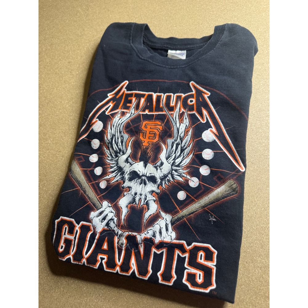 Metallica San Francisco Giants T Shirt  L Black Baseball Graphic Tee L Y2k